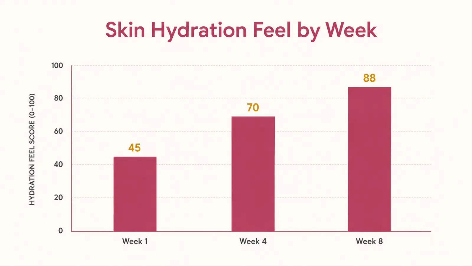 Simple skin-feel comparison chart showing texture ratings across week 1, week 4, and week 8
